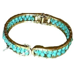 Bracelet ELLY PRESTON OLIVIA HINGED 8" TURQUOISE BEADS/GOLDTONE New With Tags